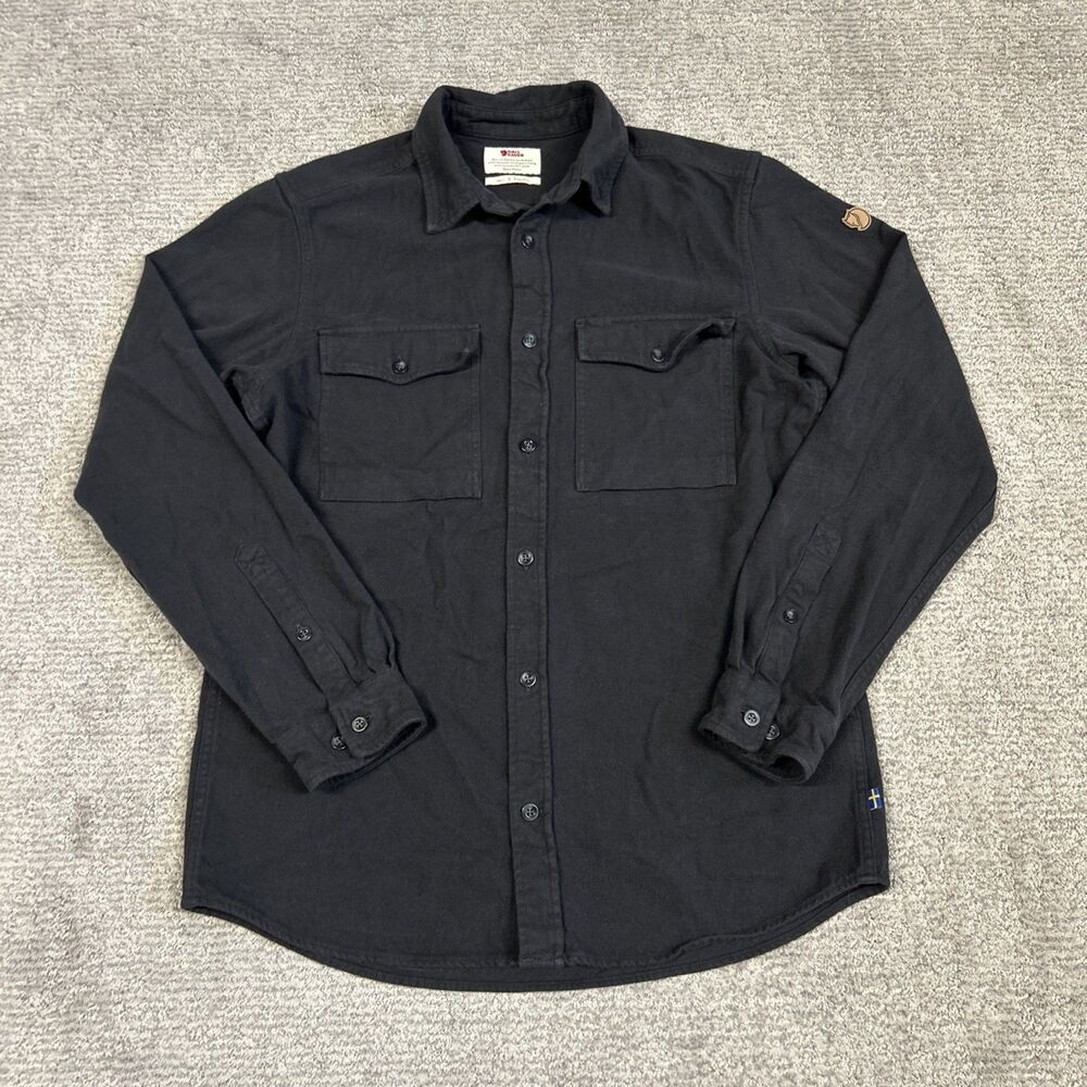 Fjallraven Ovik Twill Shirt Mens Small Cotton Flannel Button Down Black